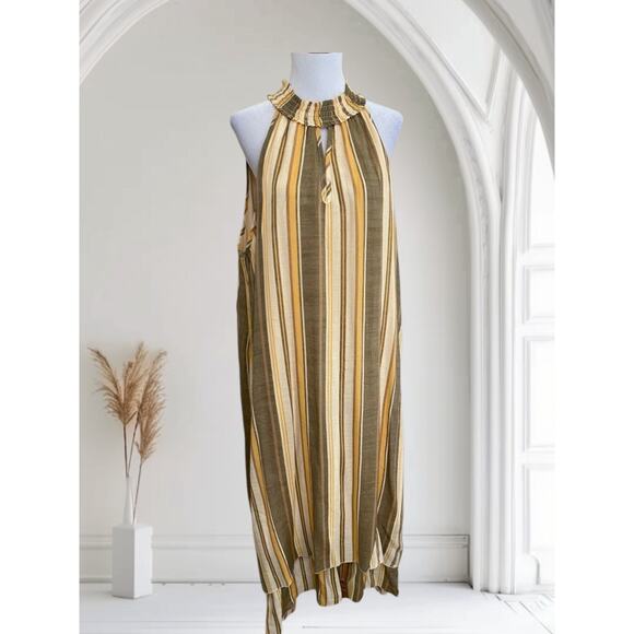 MLLE GABRIELLE 2X Stripe Layered High Low Sleeveless Midi Summer Dress Lined - Picture 1 of 7